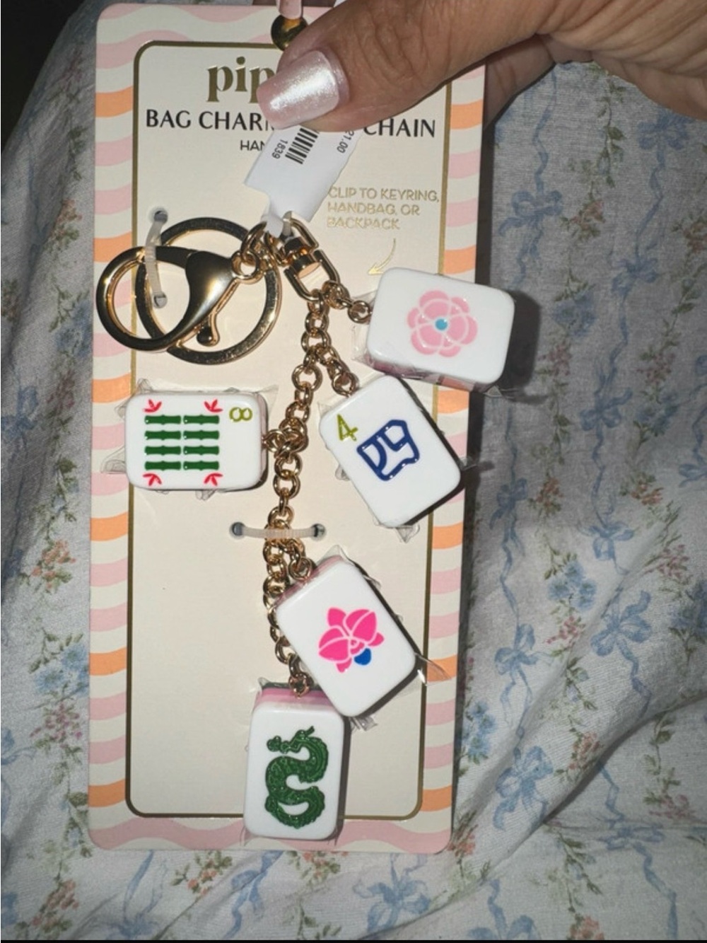 Piper Gold-Tone Mahjong Tile Key & Card Holder Charm - Pink, Green, Blue & White